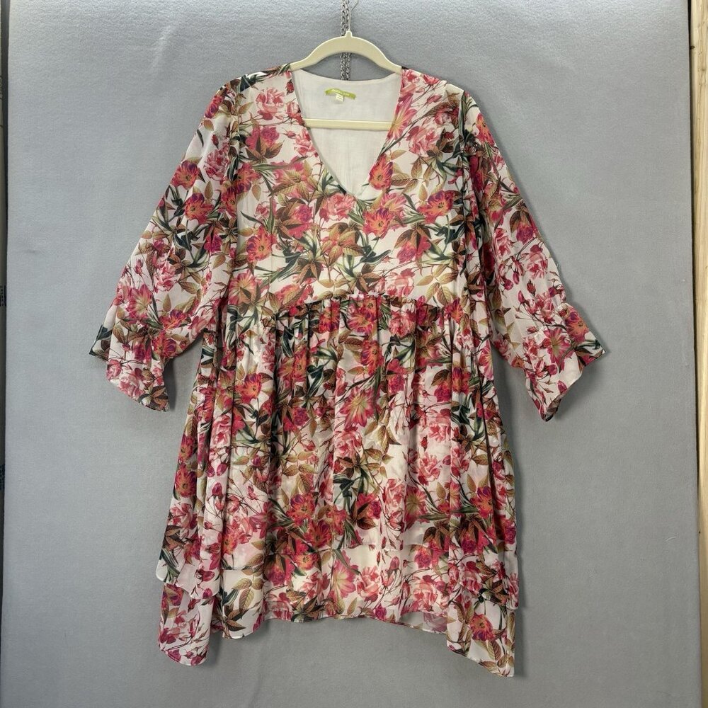 Gianni Bini Chiffon V Neck Shift Dress Wava Sz Medium‎ Poppy Floral Print, Boho